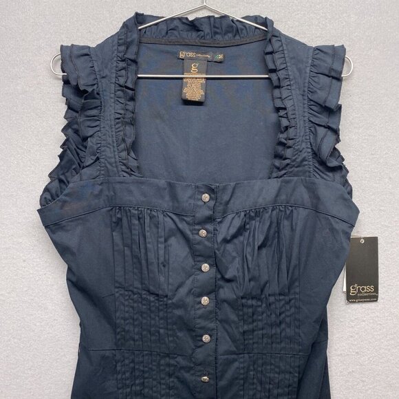 Grass Collection Dress Womens Medium Black Sleeveless Ruffle Pleated - Picture 2 of 10